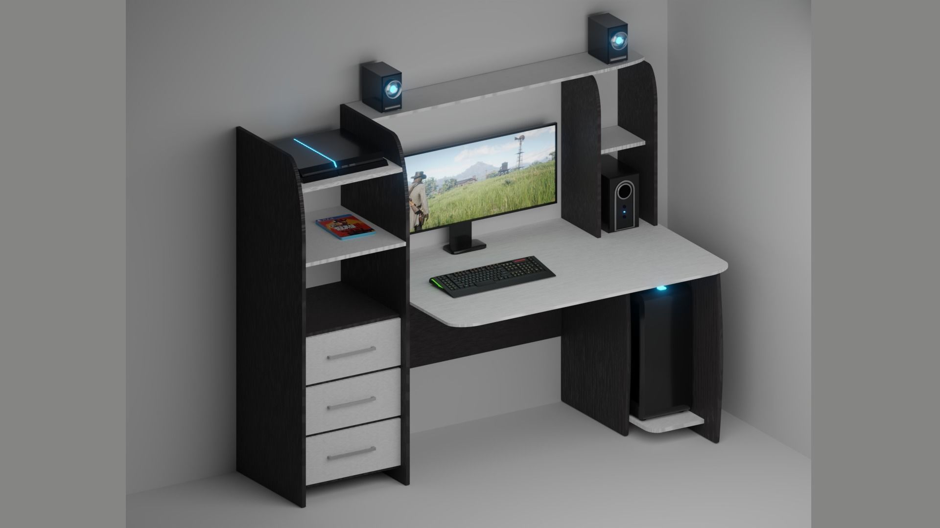 Modern computer desk 3D model_1
