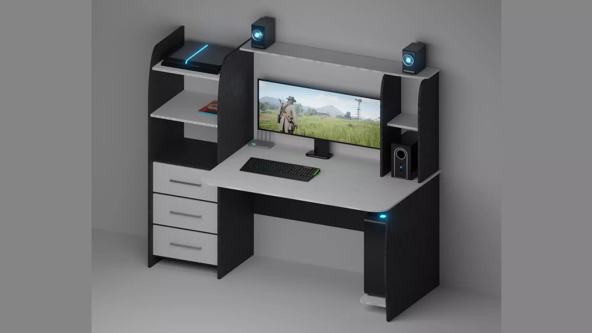 Modern computer desk 3D model_0