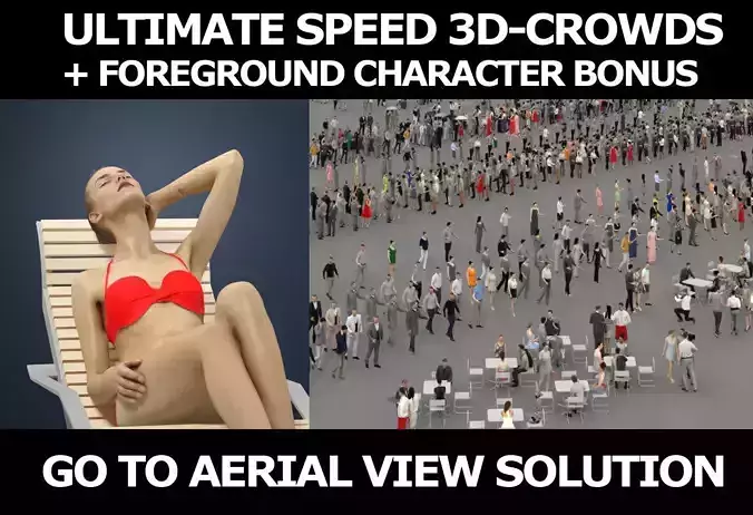 3d people crowds and a foreground beach sitting woman Beauty 3D Model Collection