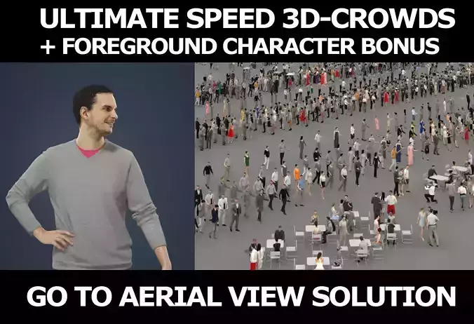 3d people crowds and a foreground casual walking man Jest 3D Model Collection