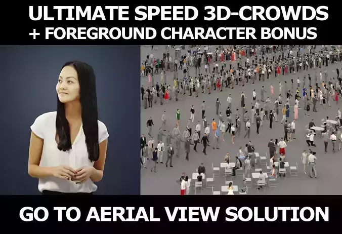 3d crowds and a foreground Passion asian business woman  3D Model Collection
