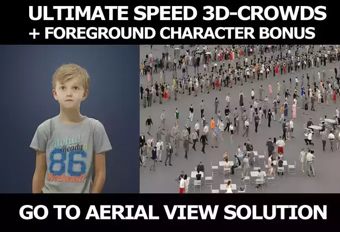 3d people crowds and a foreground Story kid casual boy  3D Model Collection