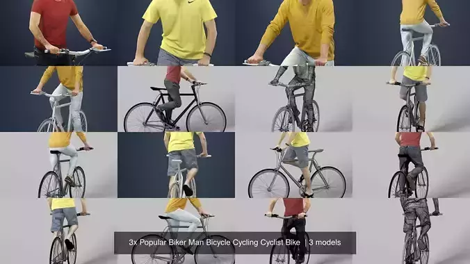 3x Popular Biker Man Bicycle Cycling Cyclist Bike  3D Model Collection