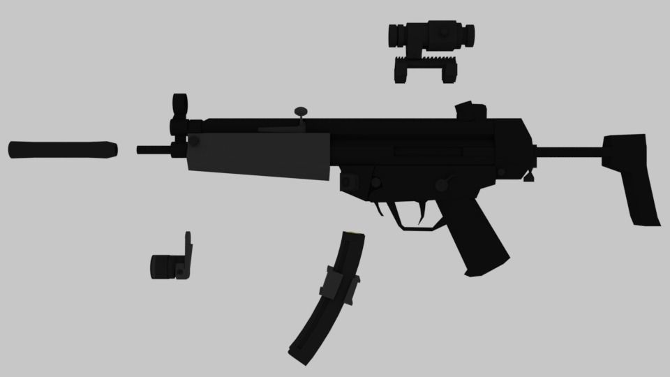 HK-MP5 gun with light 3D model_1