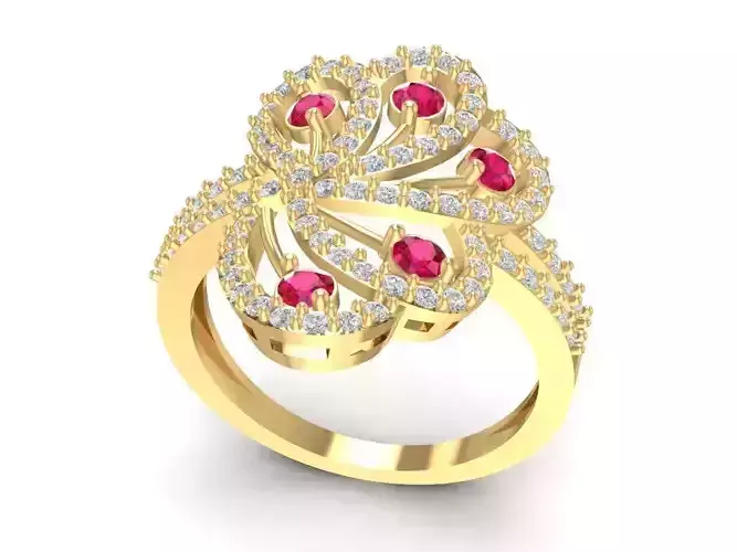 Elegant Ruby Diamond Swirl Ring for Women 1483