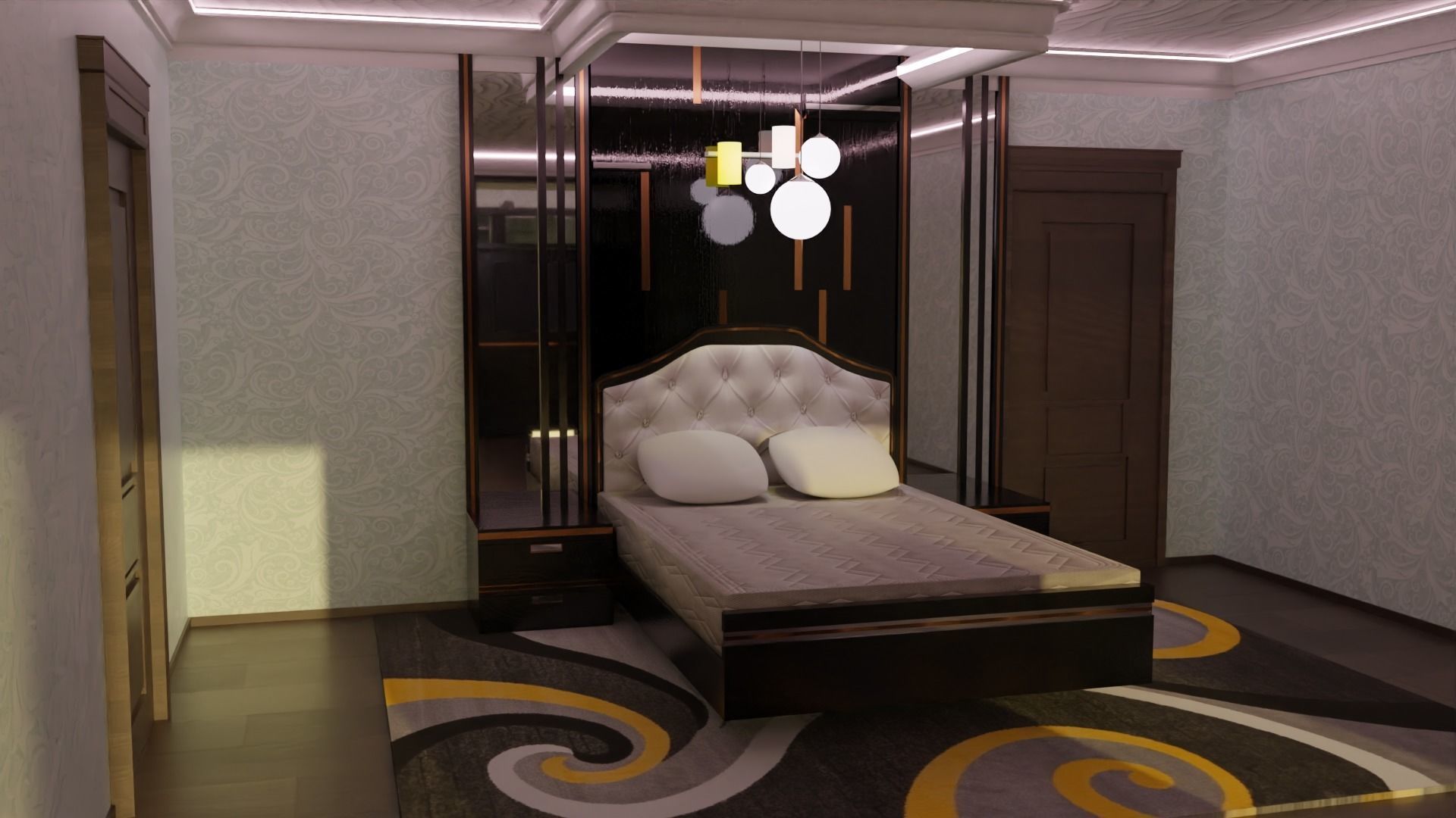 bedroom with bed in it 3D model_6