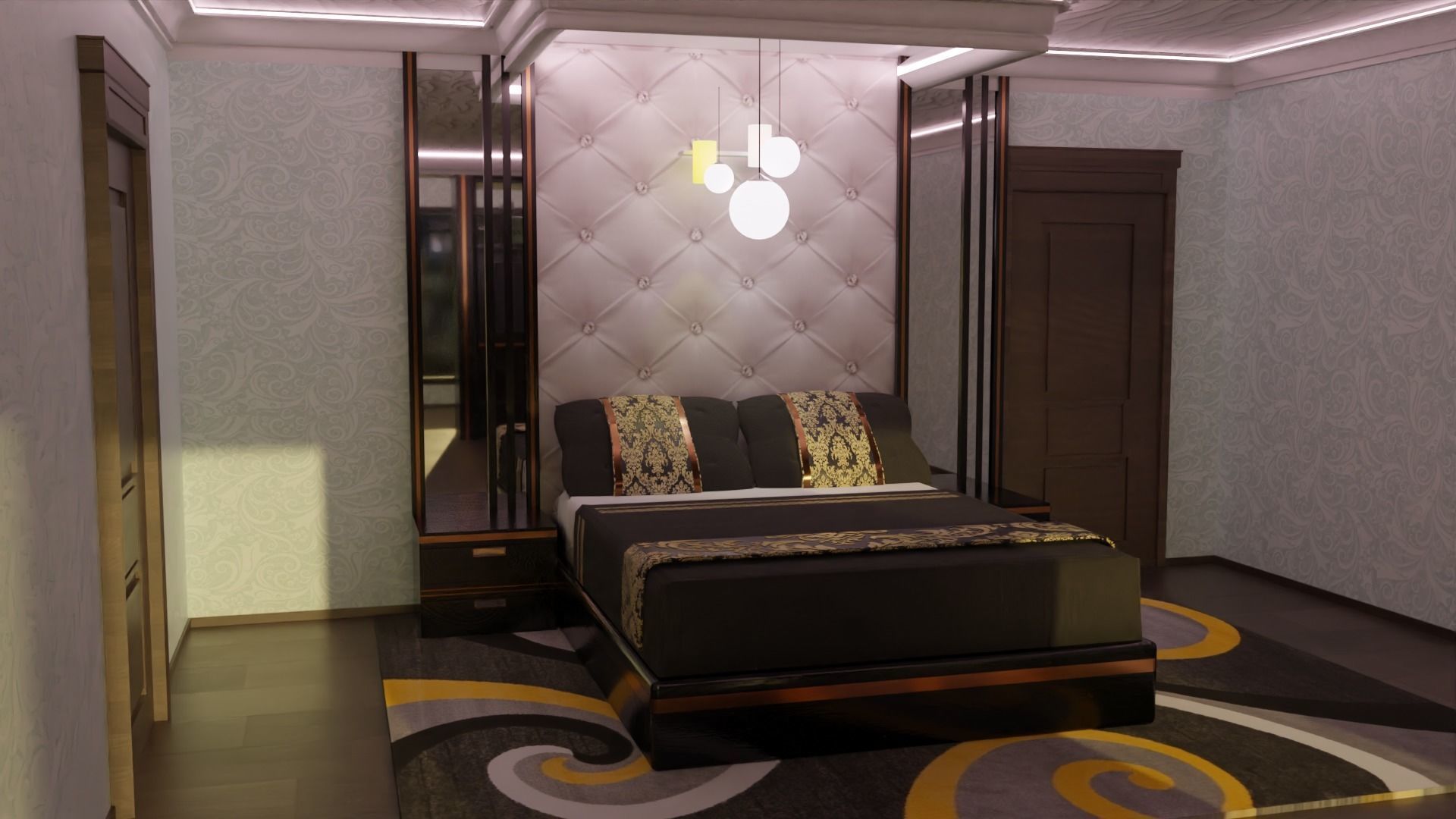 bedroom with bed in it 3D model_3