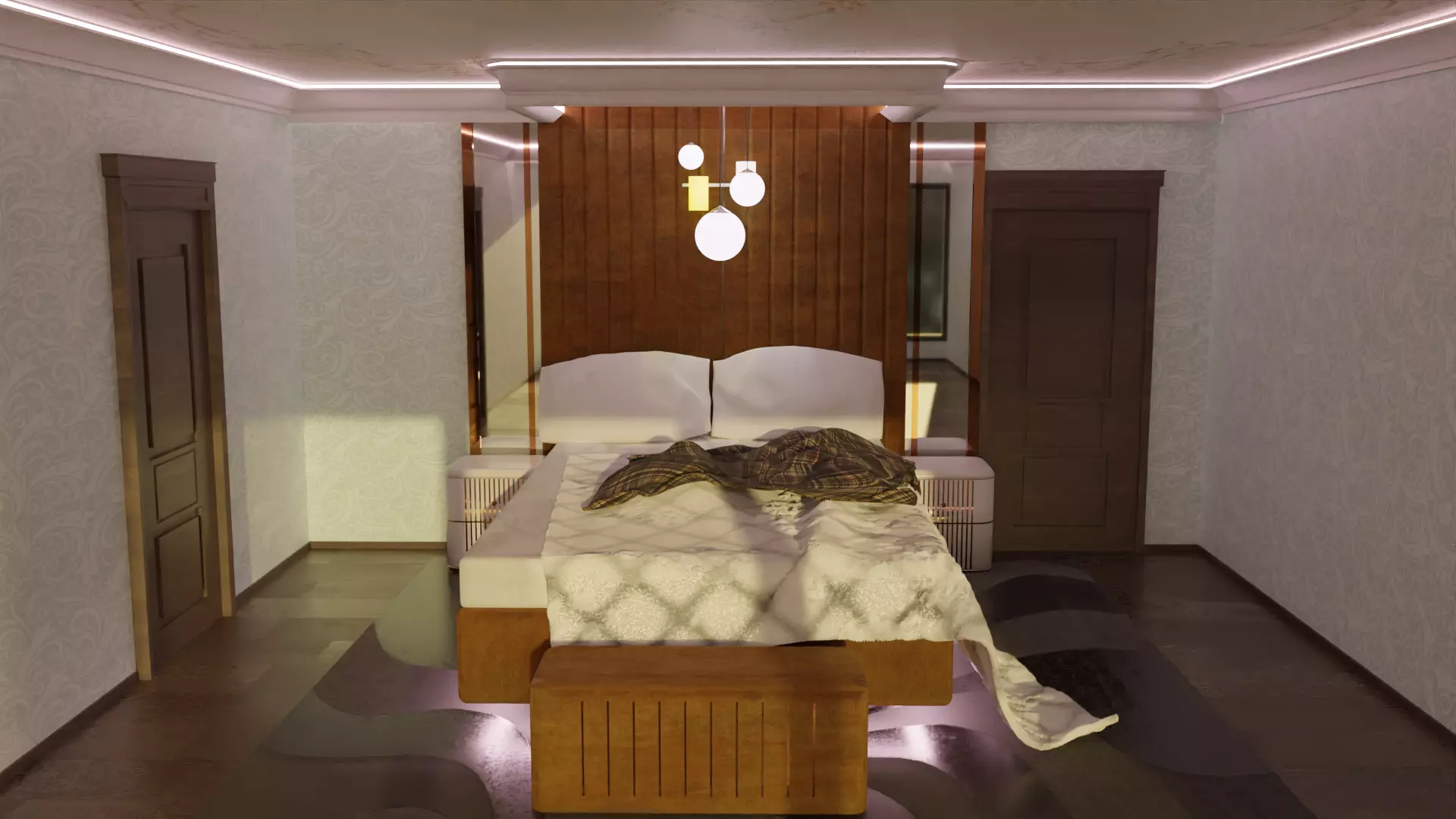bedroom with bed in it 3D model_0