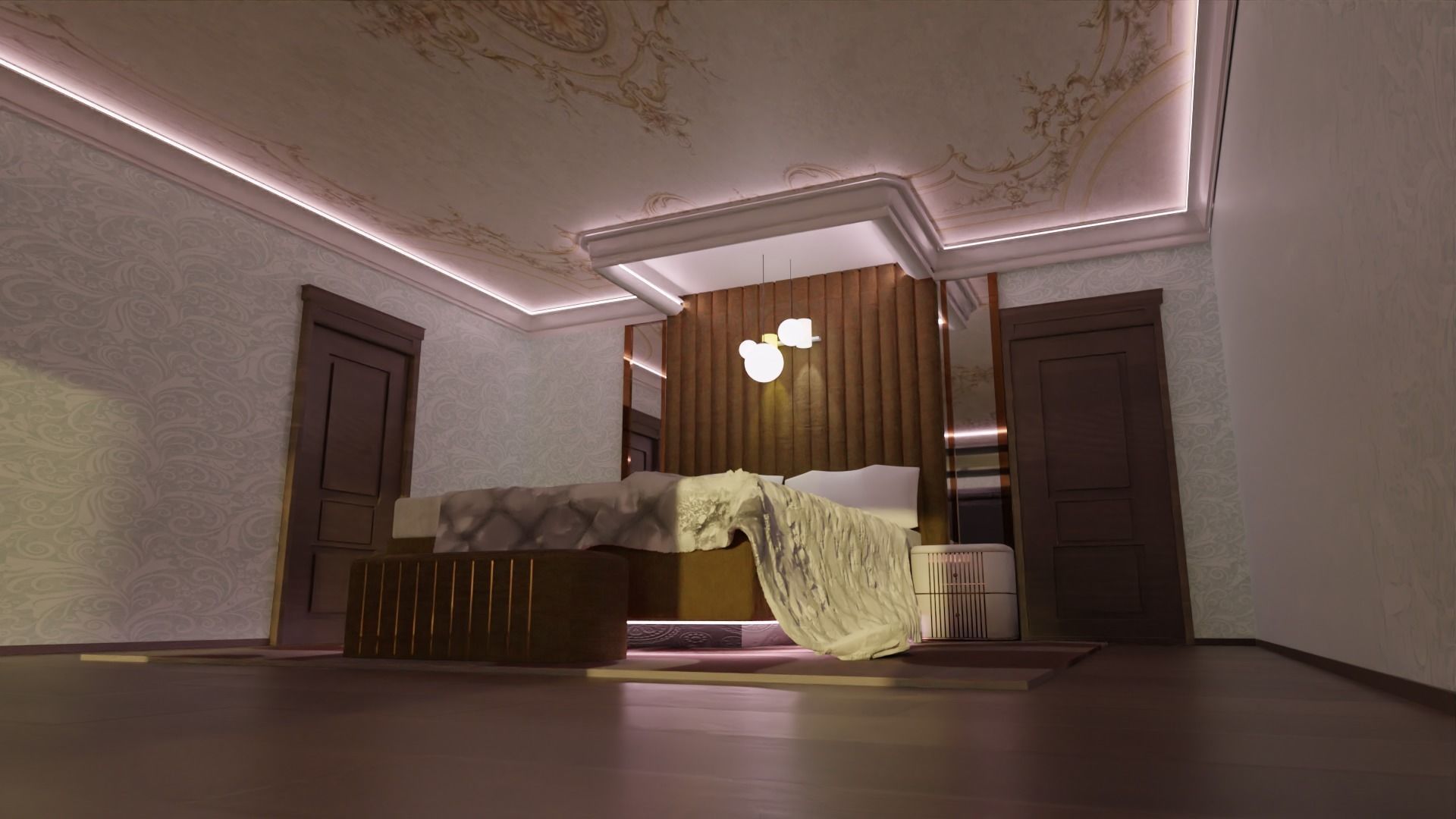 bedroom with bed in it 3D model_4