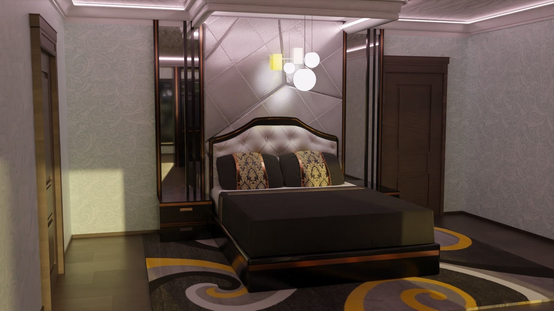 bedroom with bed in it 3D model_1