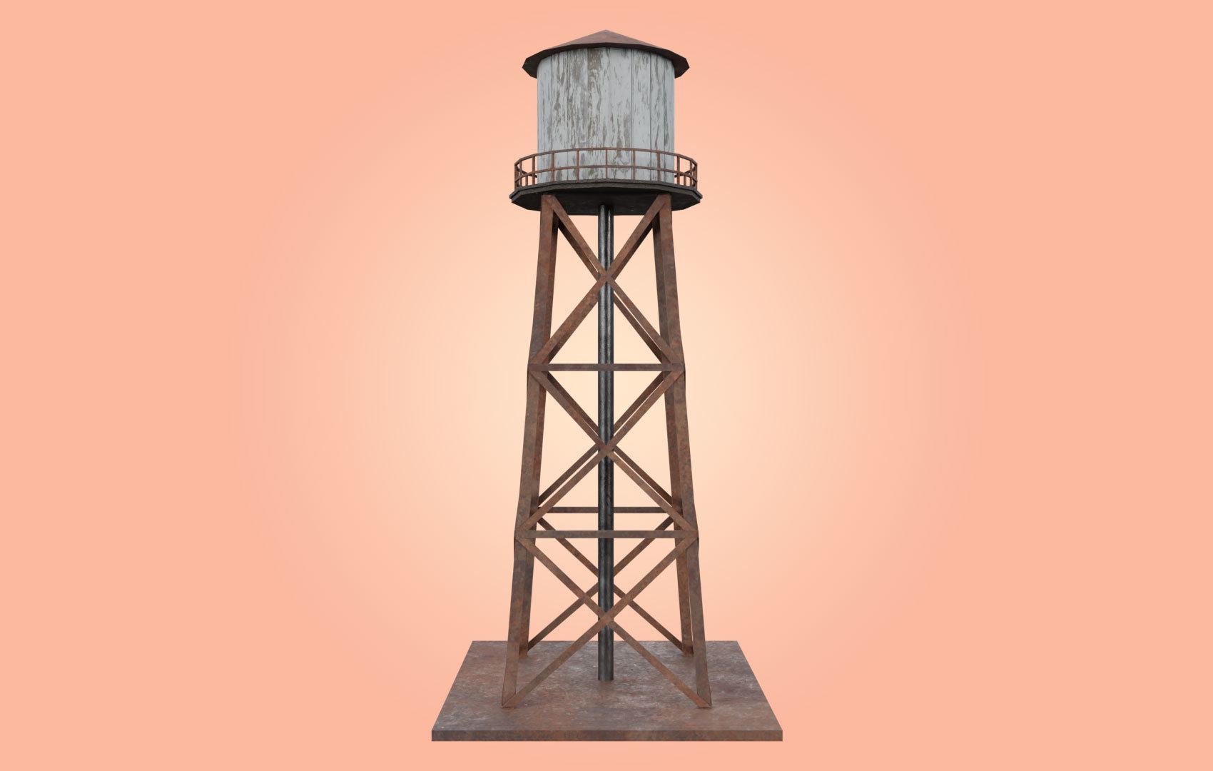 Old Water Tower Low-poly 3D model_7