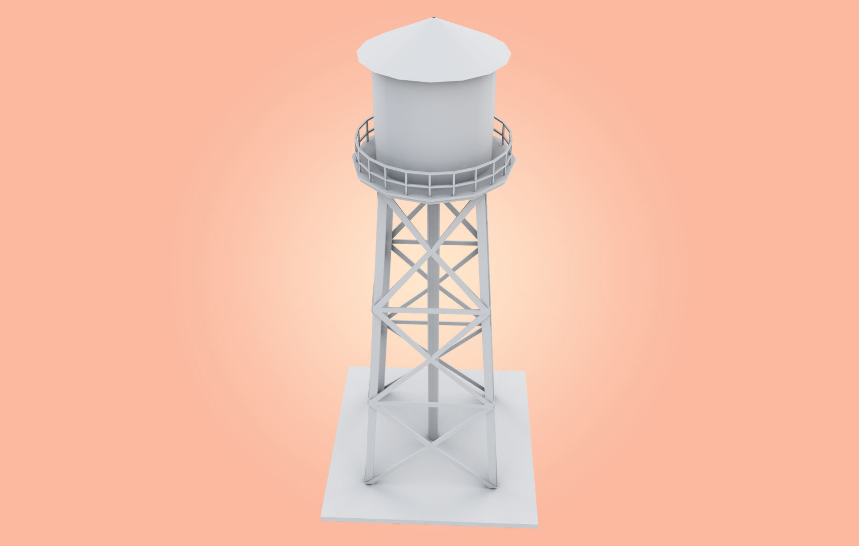 Old Water Tower Low-poly 3D model_11