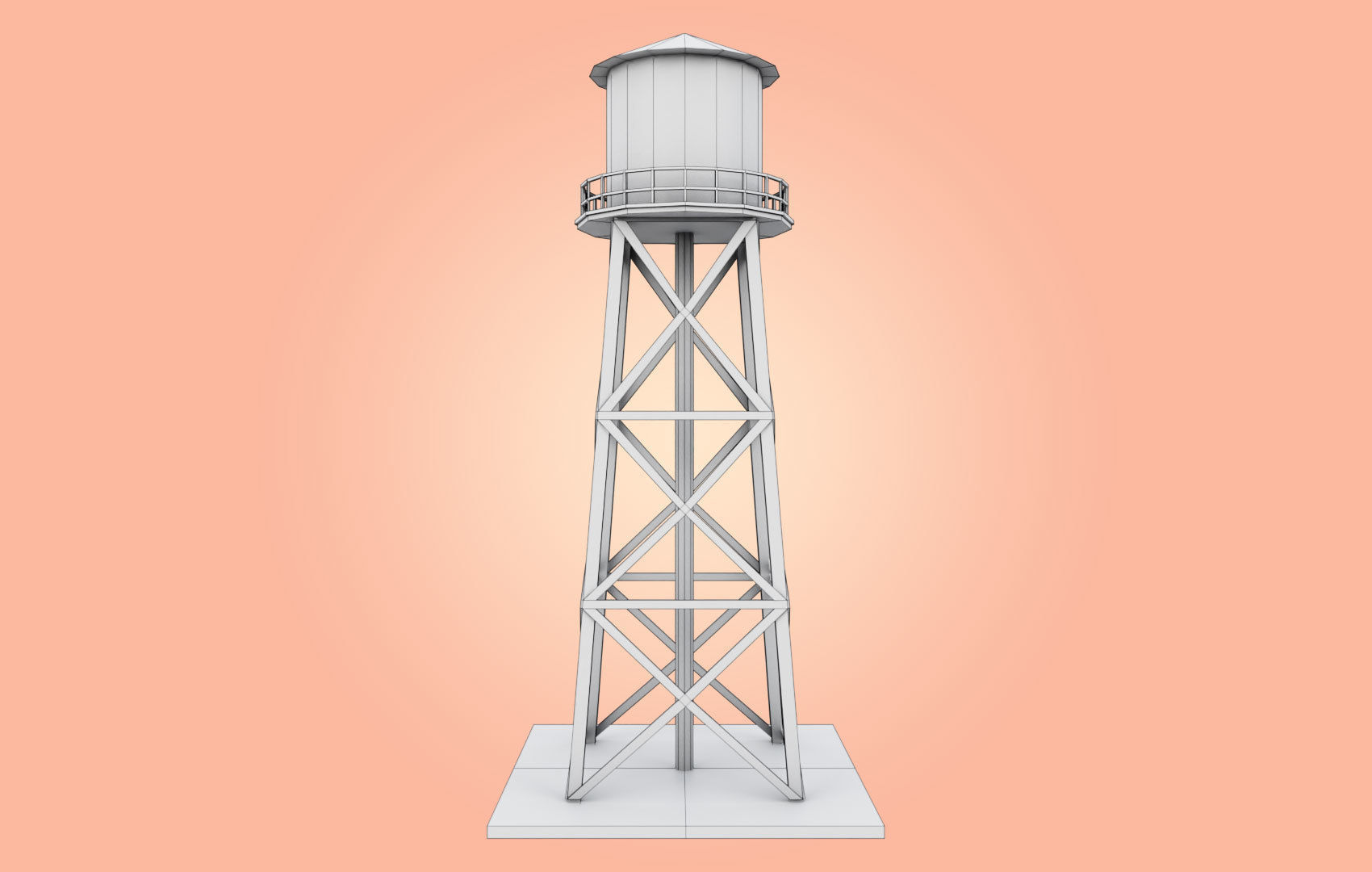 Old Water Tower Low-poly 3D model_25