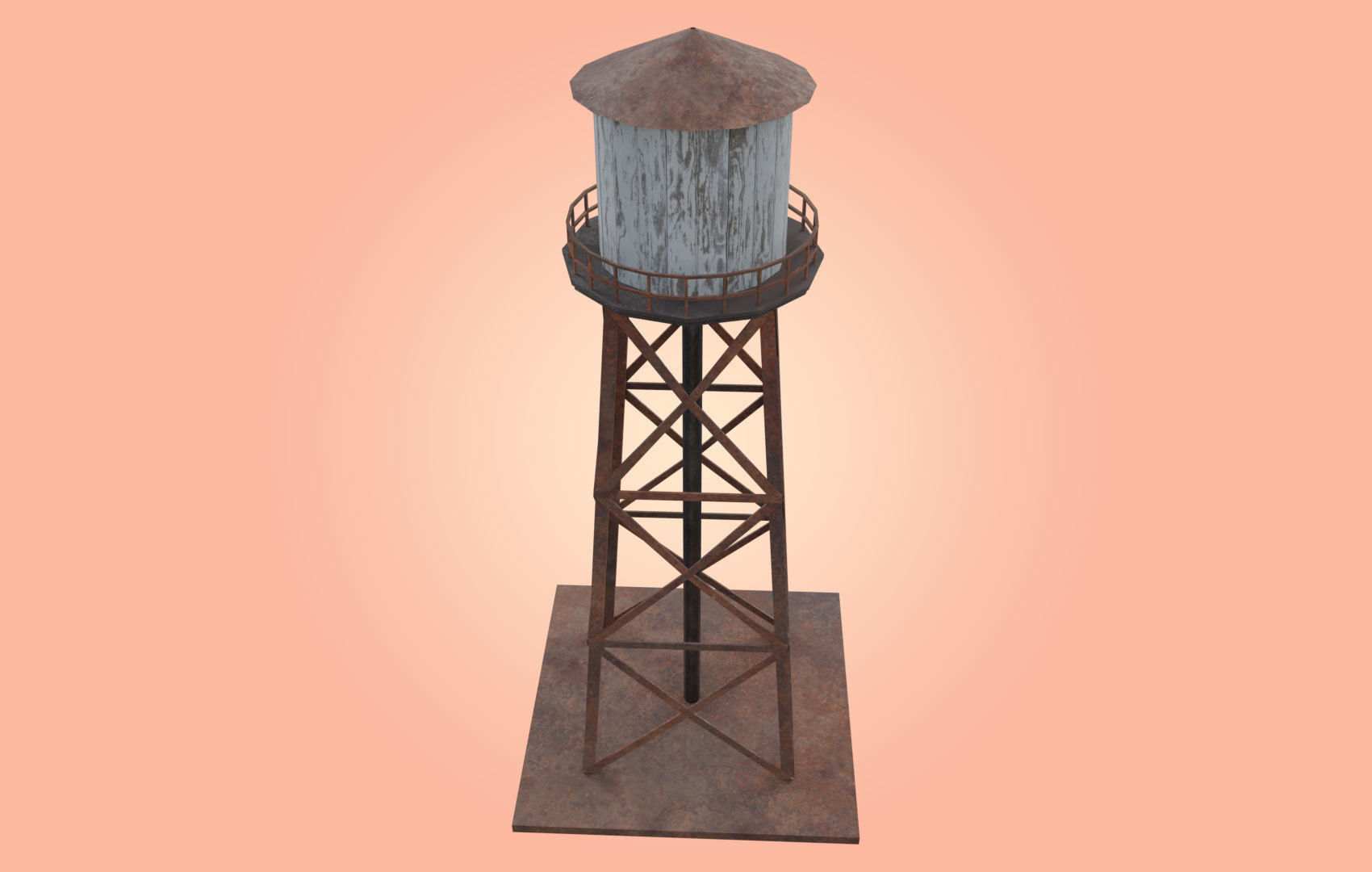 Old Water Tower Low-poly 3D model_2