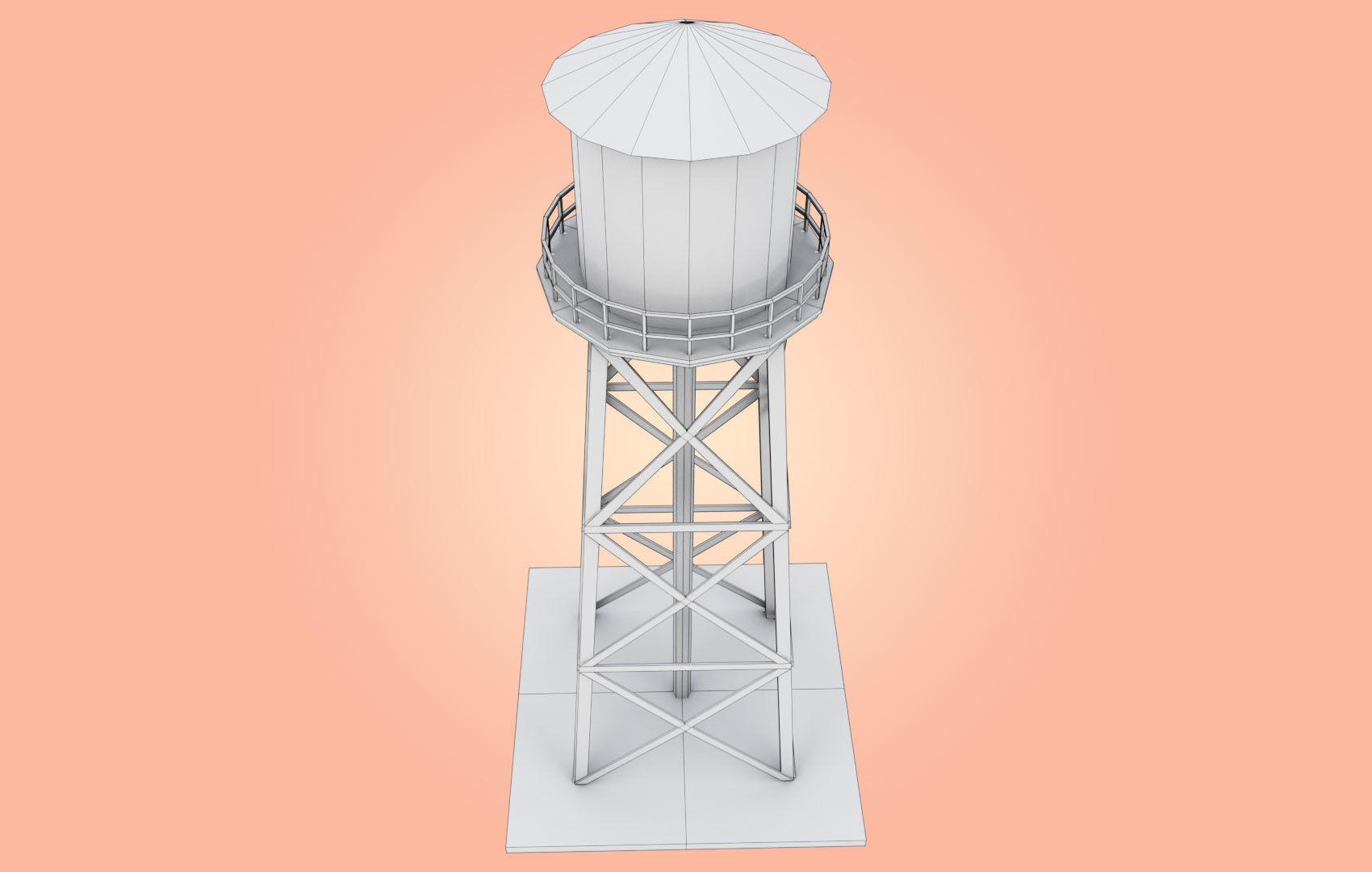 Old Water Tower Low-poly 3D model_19