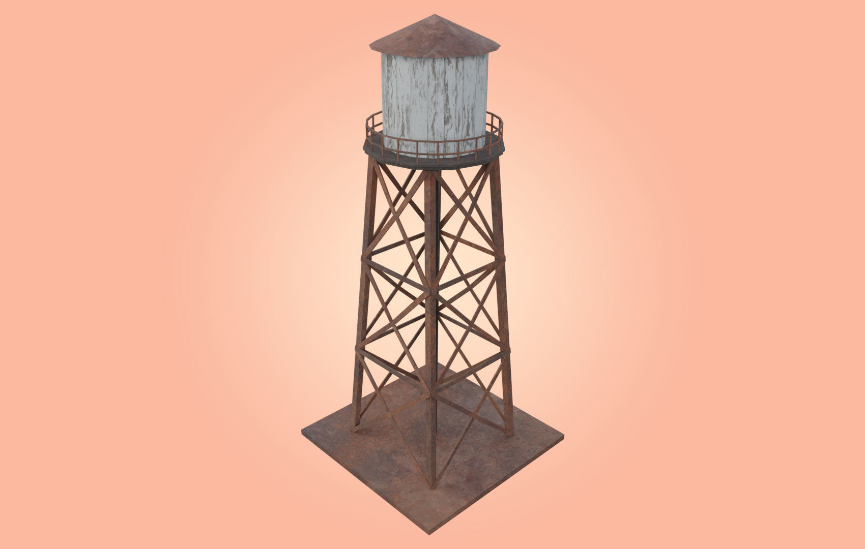 Old Water Tower Low-poly 3D model_8