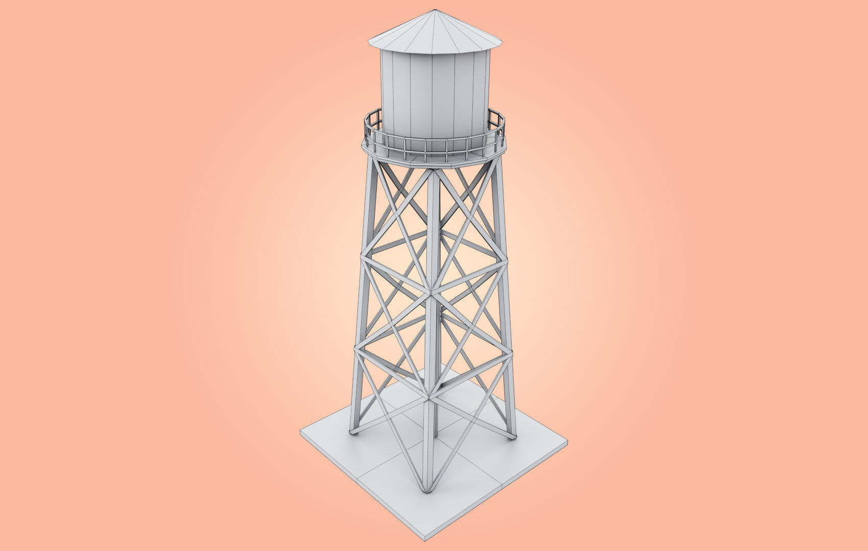 Old Water Tower Low-poly 3D model_18