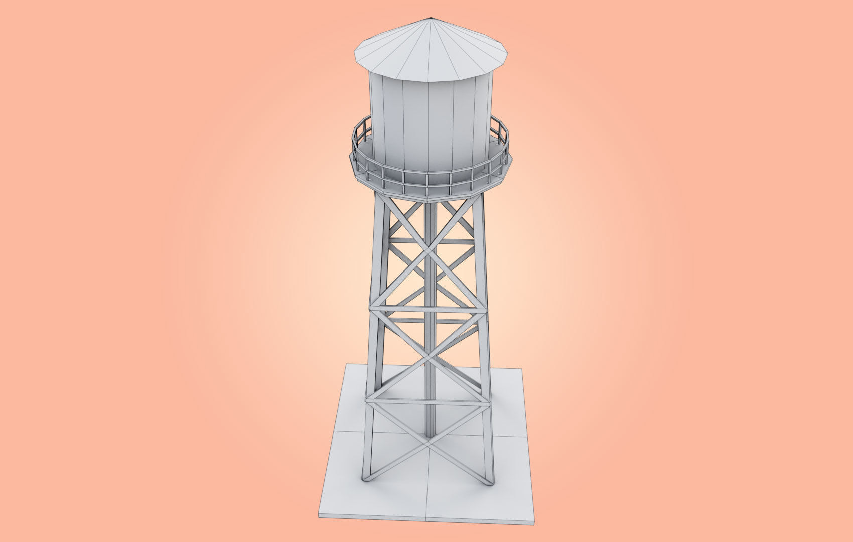 Old Water Tower Low-poly 3D model_20
