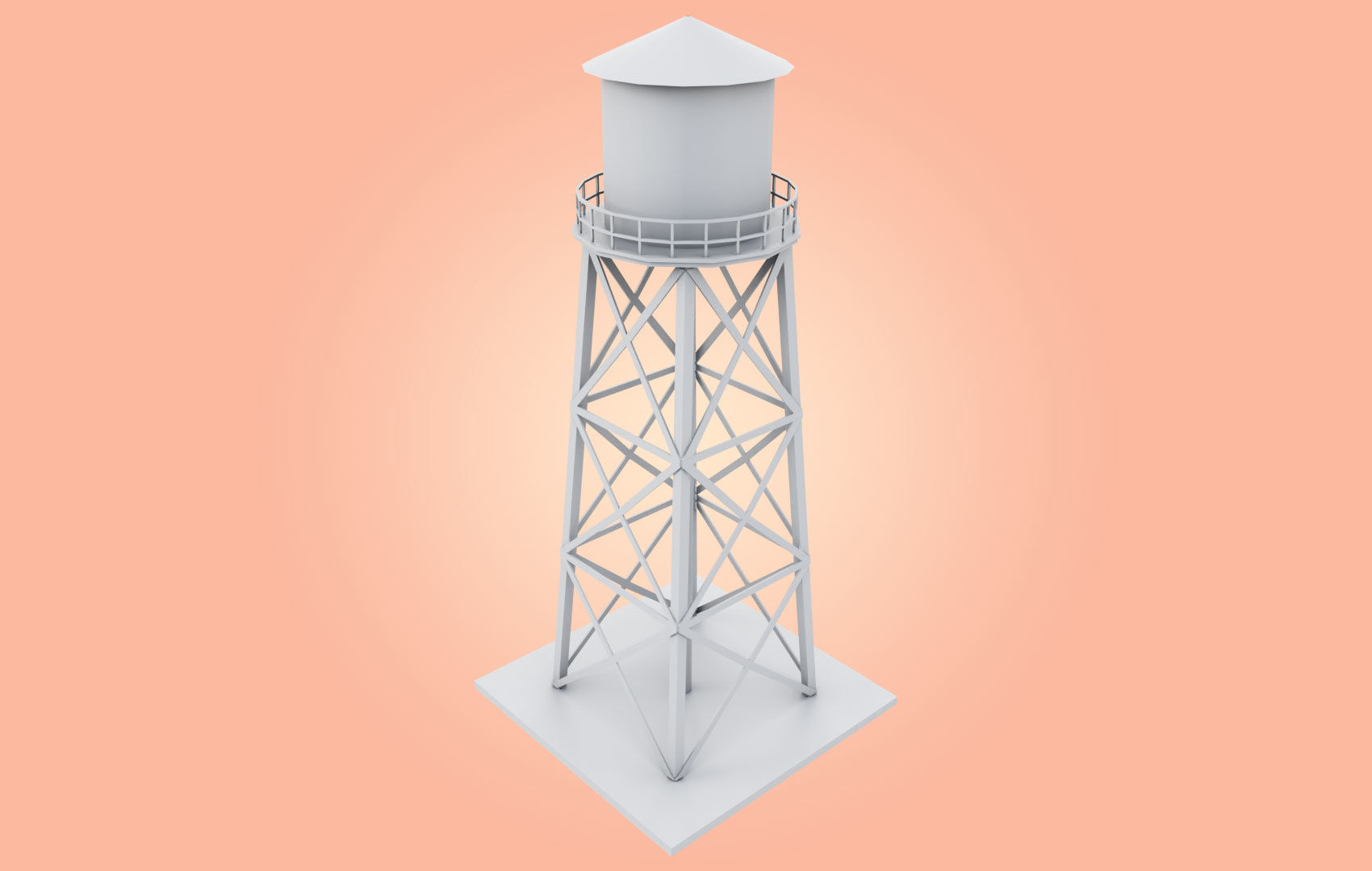 Old Water Tower Low-poly 3D model_9
