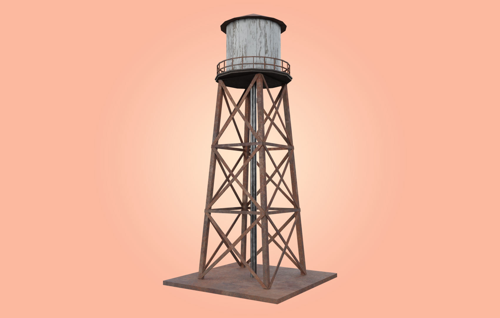 Old Water Tower Low-poly 3D model_6
