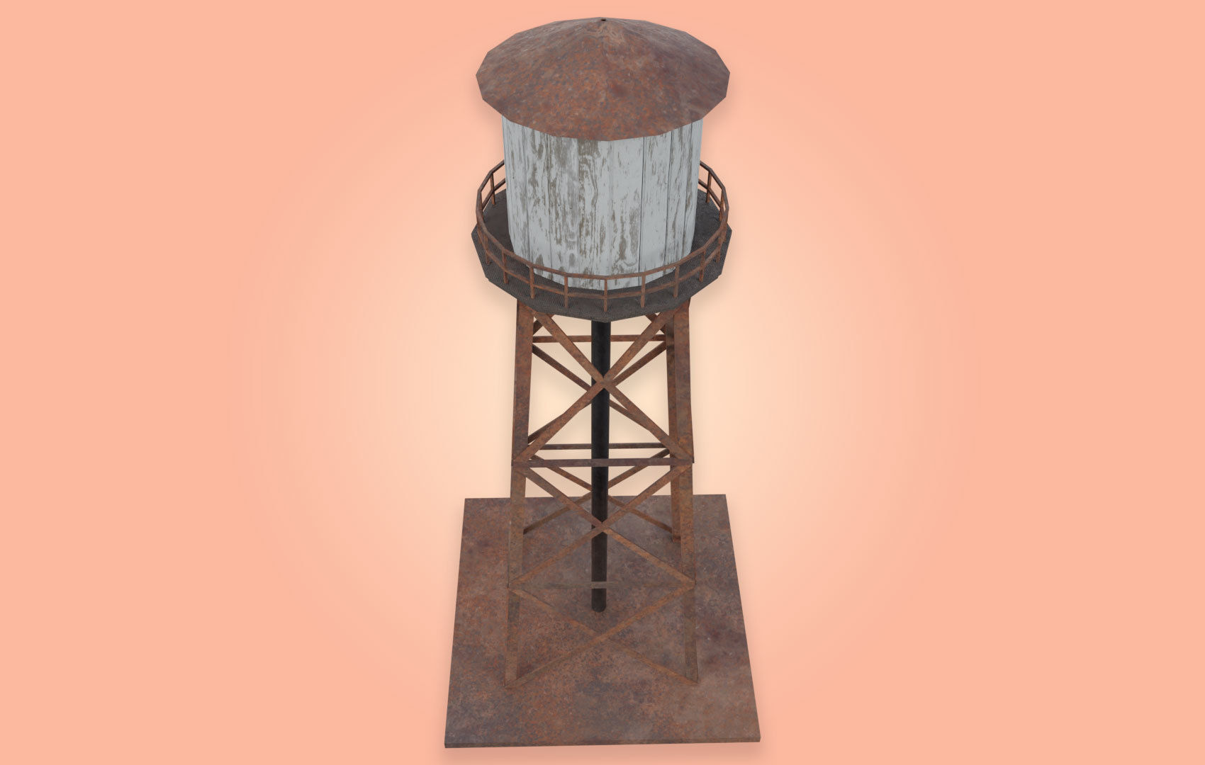 Old Water Tower Low-poly 3D model_1