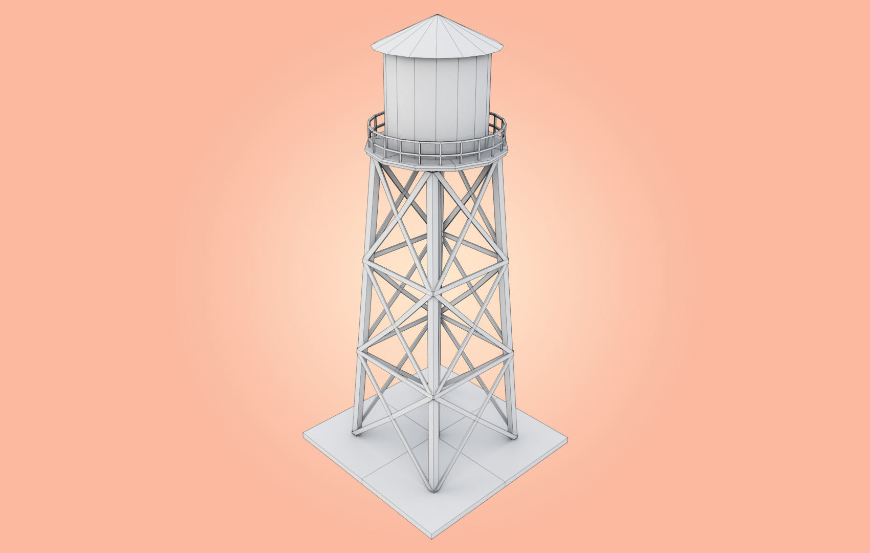 Old Water Tower Low-poly 3D model_26
