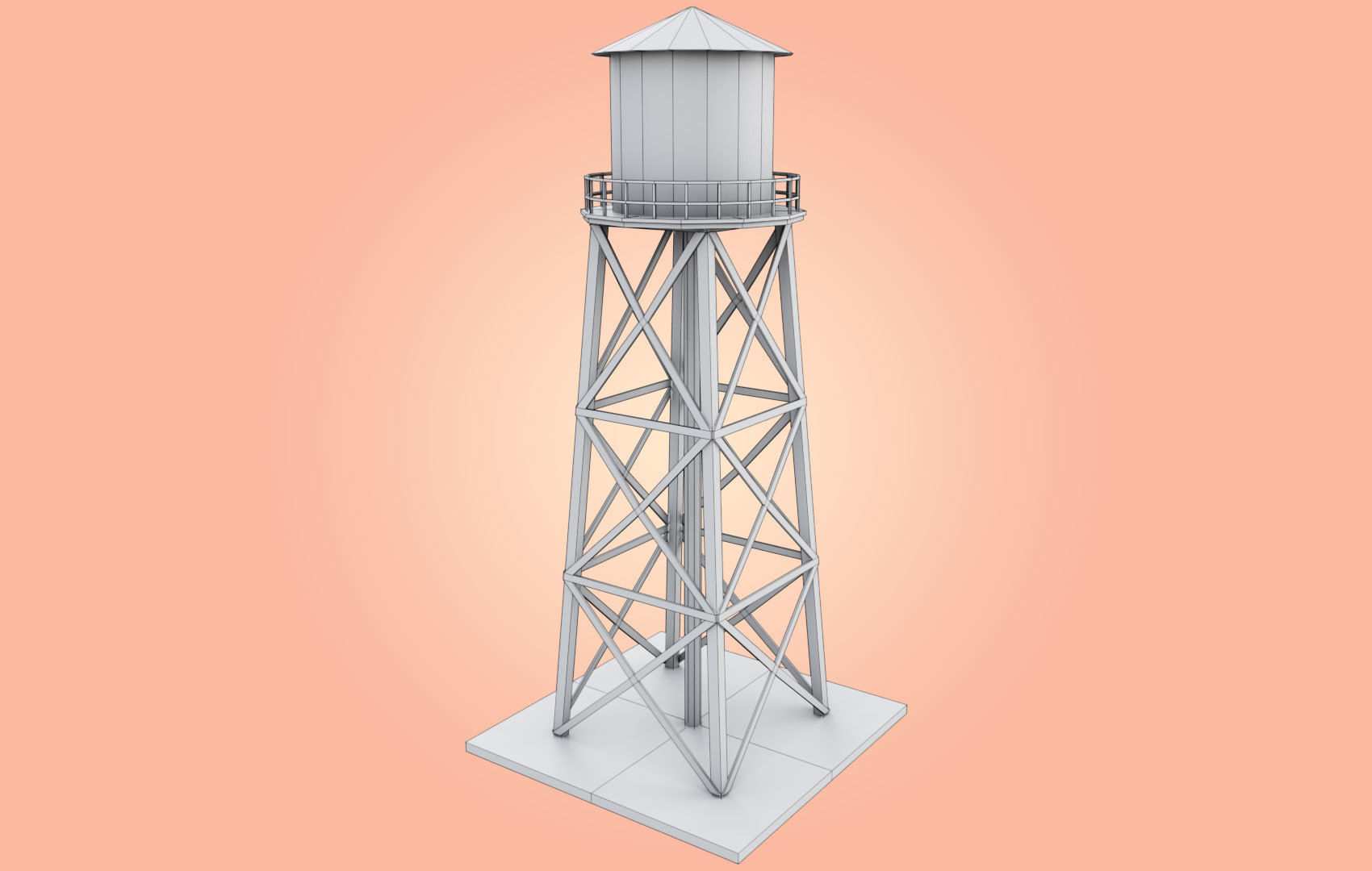 Old Water Tower Low-poly 3D model_21