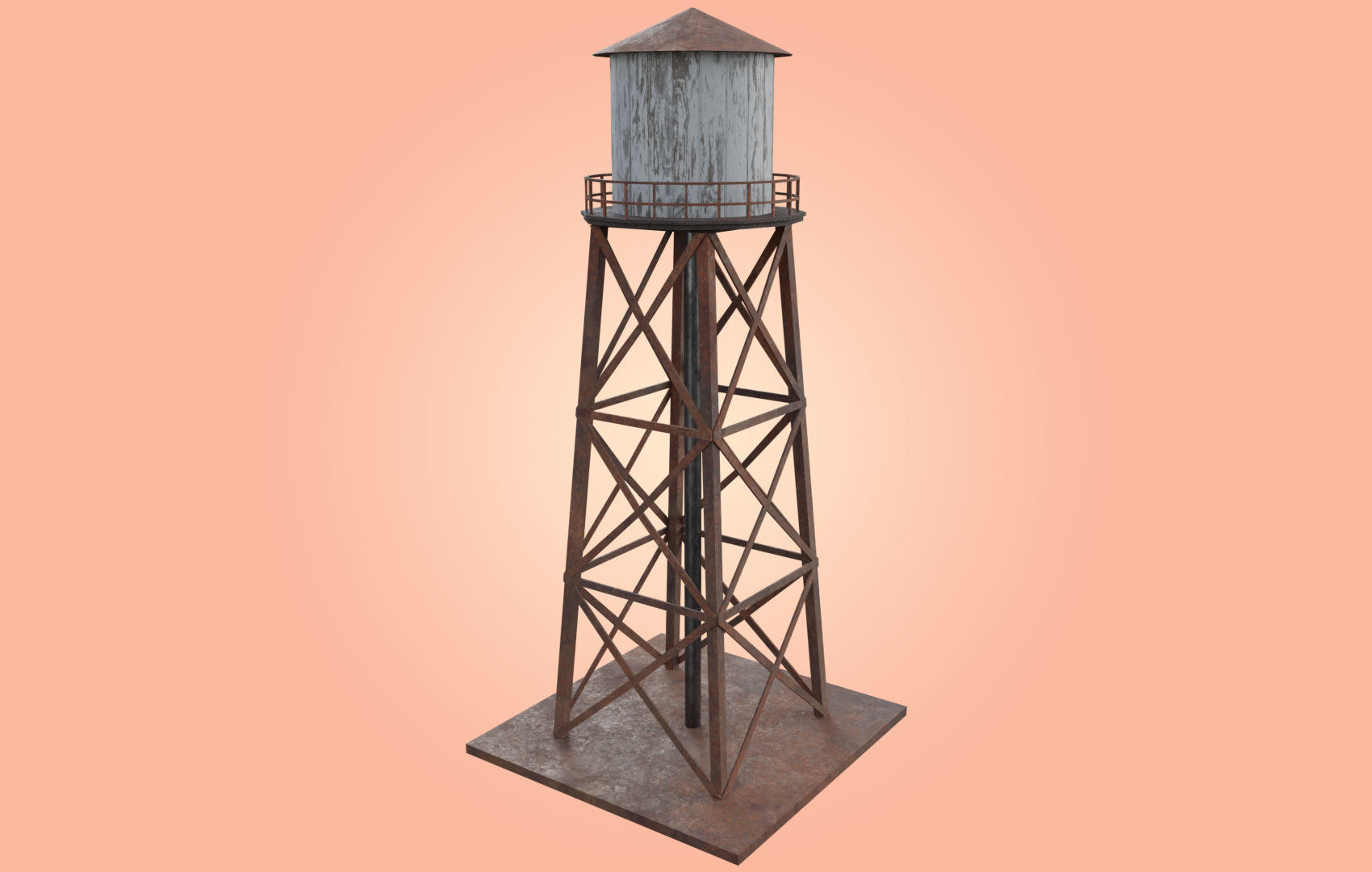 Old Water Tower Low-poly 3D model_3