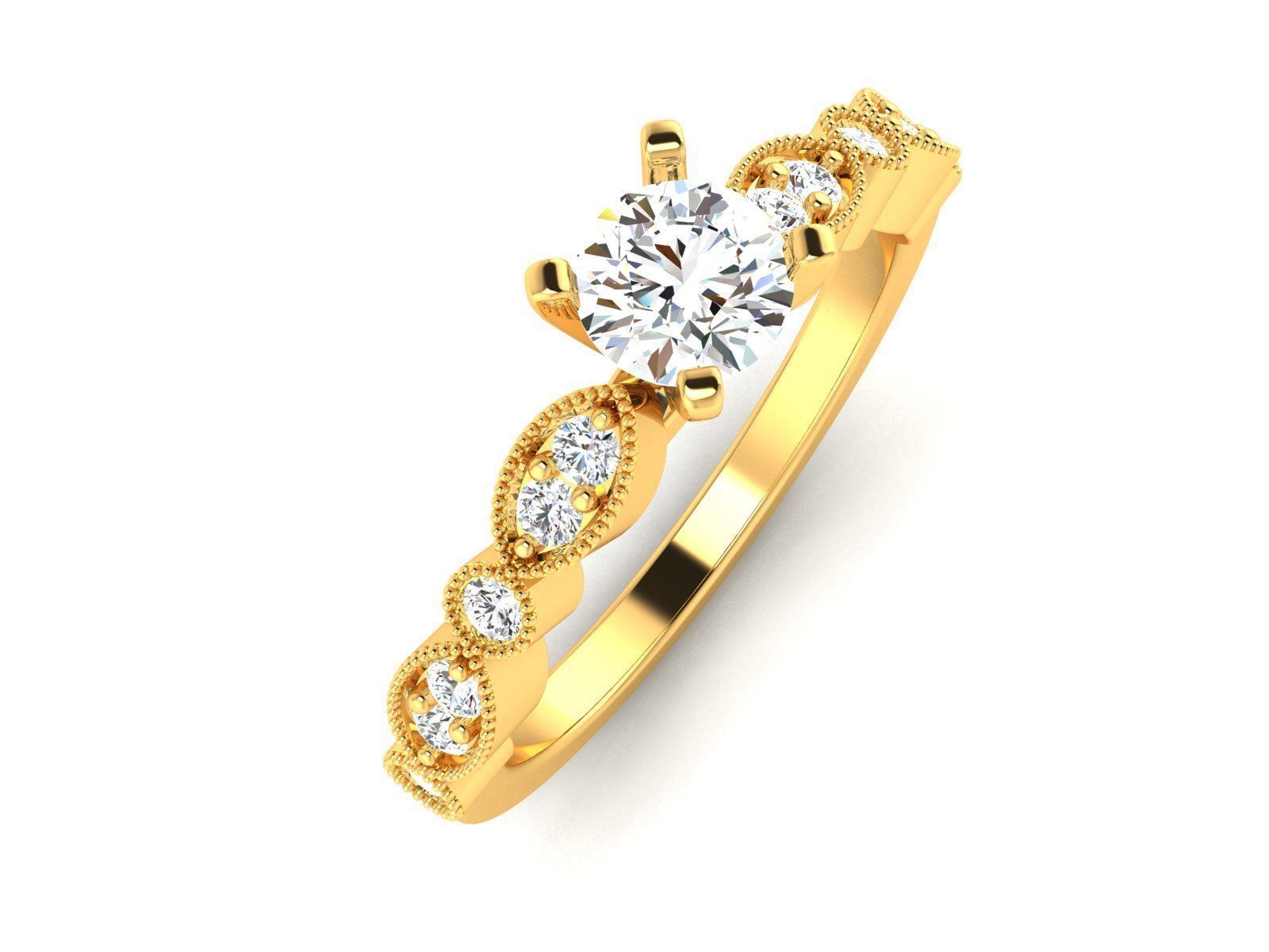 Solitaire ring model 3D print model_4
