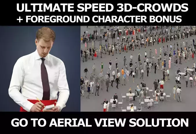 3d people crowds and a foreground Mistery waiter man 3D Model Collection