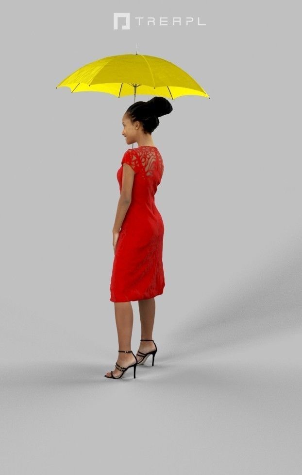 3d crowds and May a foreground umbrella elegant african woman 3D Model Collection_12