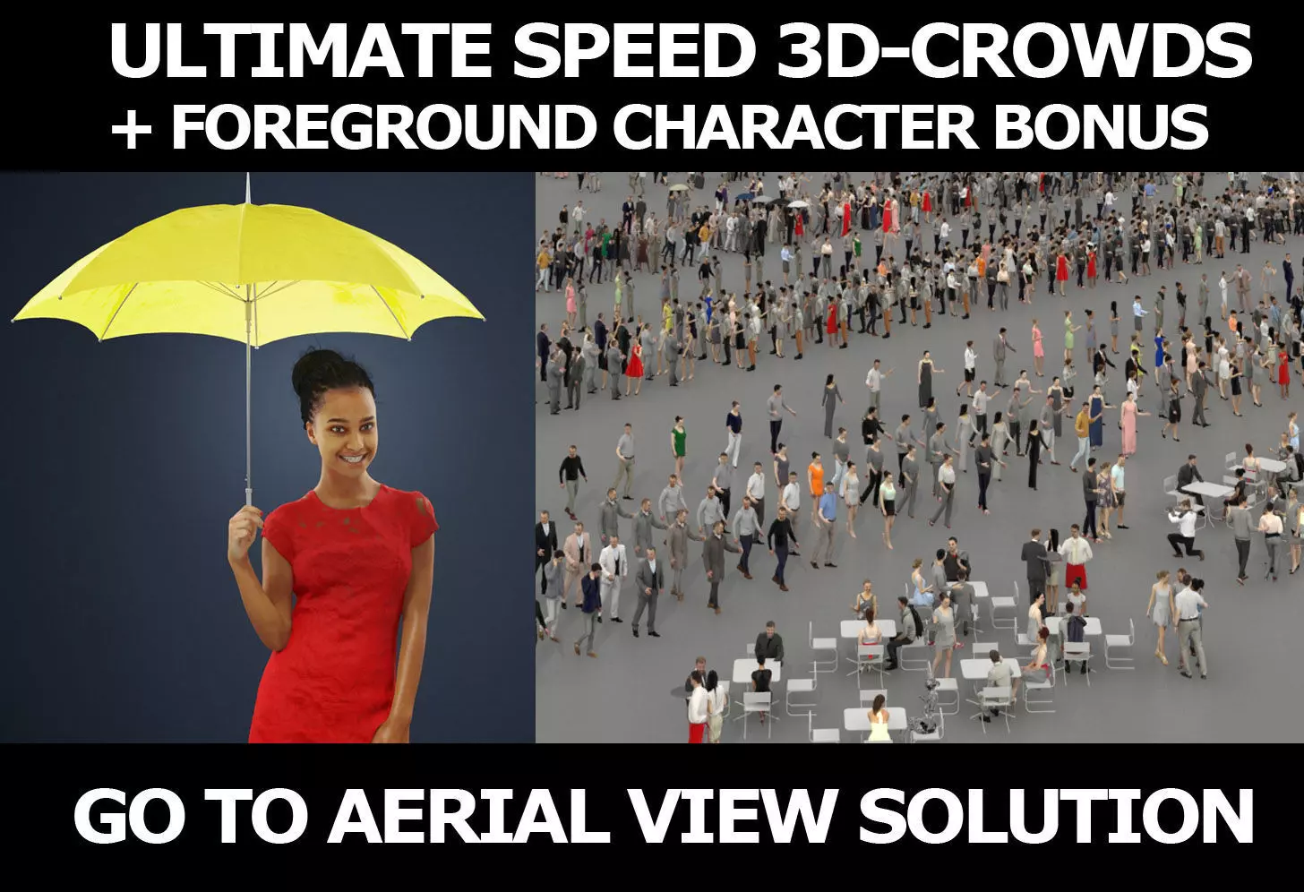 3d crowds and May a foreground umbrella elegant african woman 3D Model Collection_0