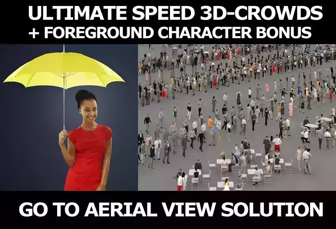 3d crowds and May a foreground umbrella elegant african woman 3D Model Collection