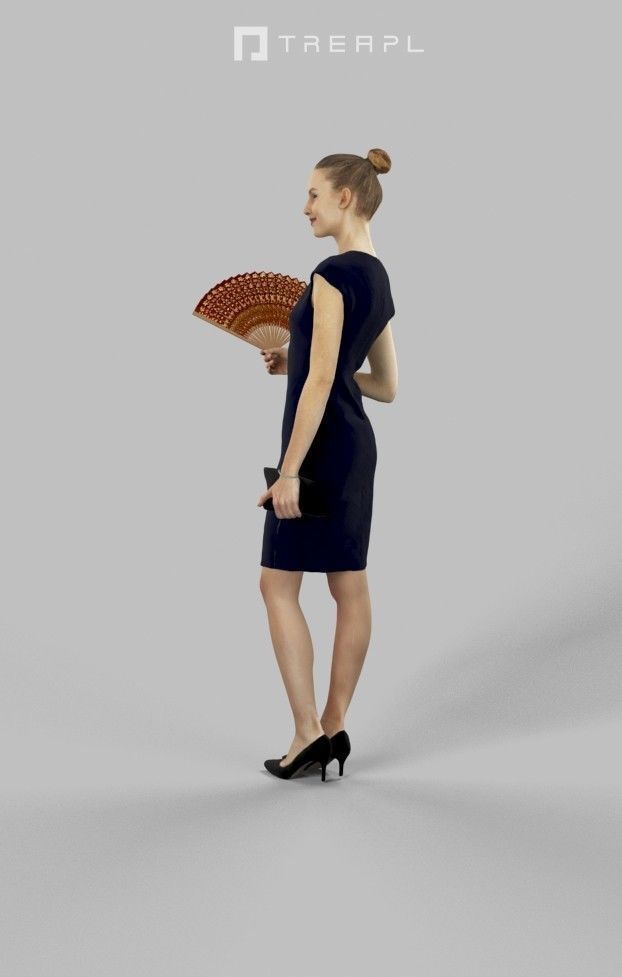 3d crowds and a foreground Beauty with a fan elegant woman 3D Model Collection_14