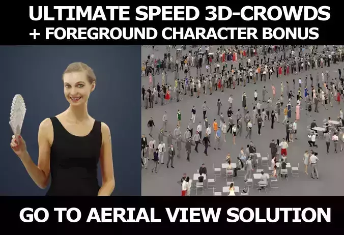 3d crowds and Aspiration with fan foreground sitting woman 3D Model Collection