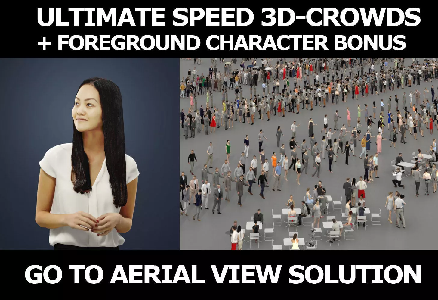 3d crowds and a foreground Passion business asian woman 3D Model Collection_0