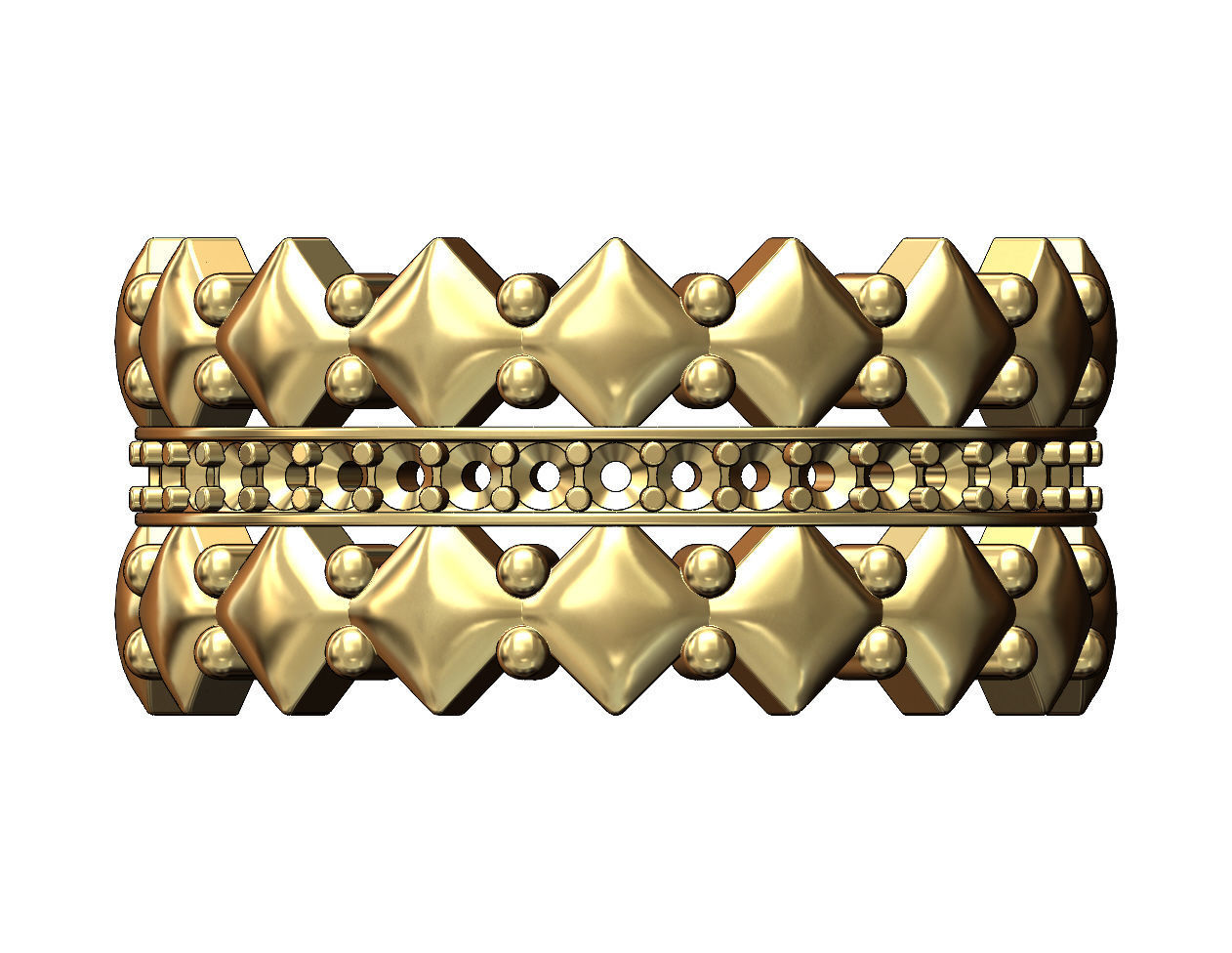 Diamond rounded square and beads fashion band US sizes 6 7 8  3D print model_5