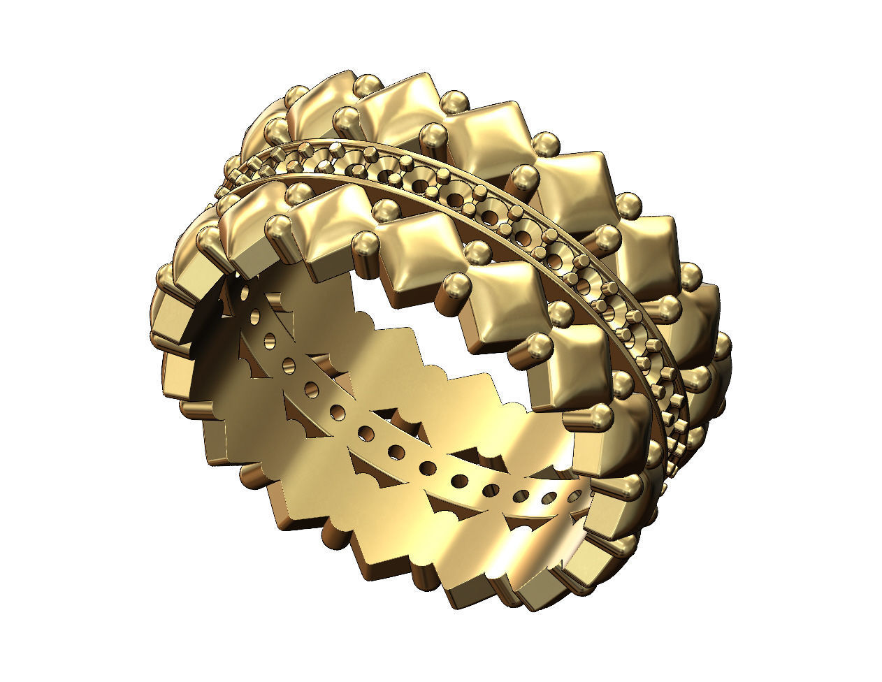 Diamond rounded square and beads fashion band US sizes 6 7 8  3D print model_4