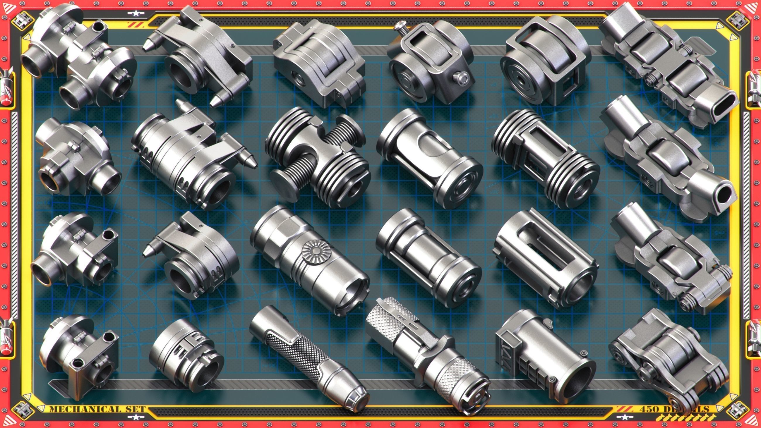 Sci-Fi Hard Surface Mechanical KITBASH 450 DETAILS 3D model_7