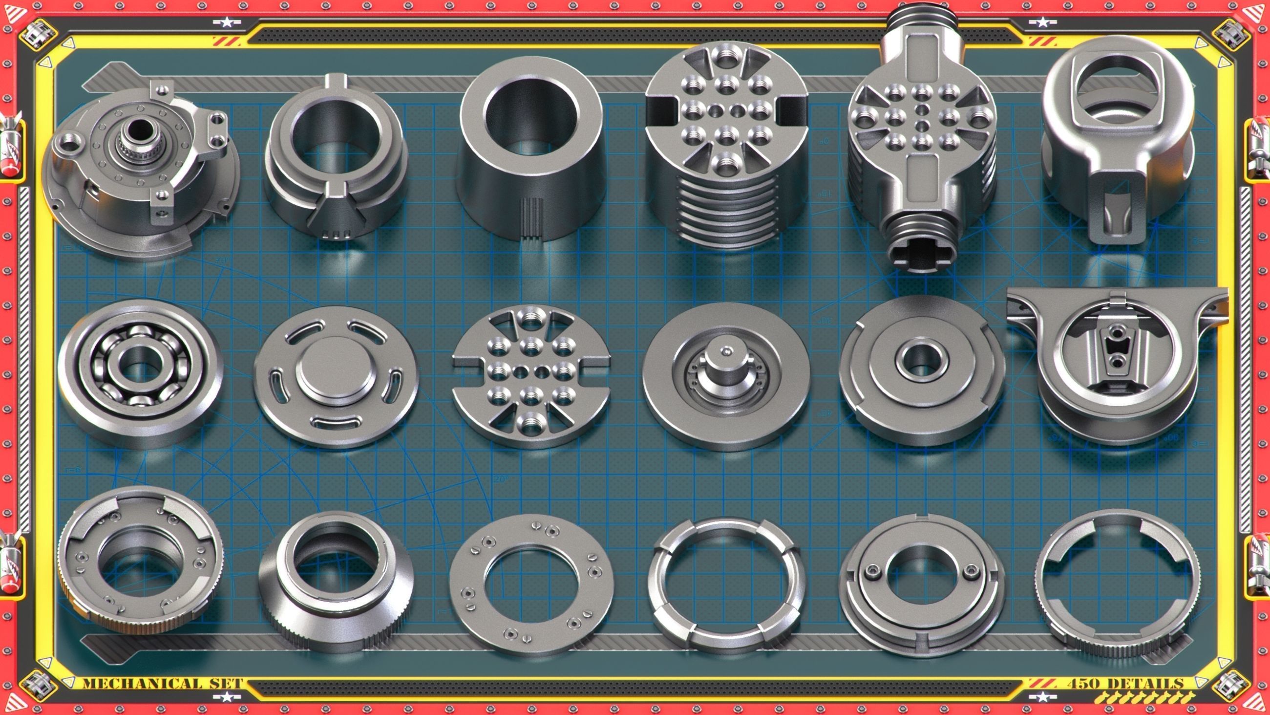 Sci-Fi Hard Surface Mechanical KITBASH 450 DETAILS 3D model_23