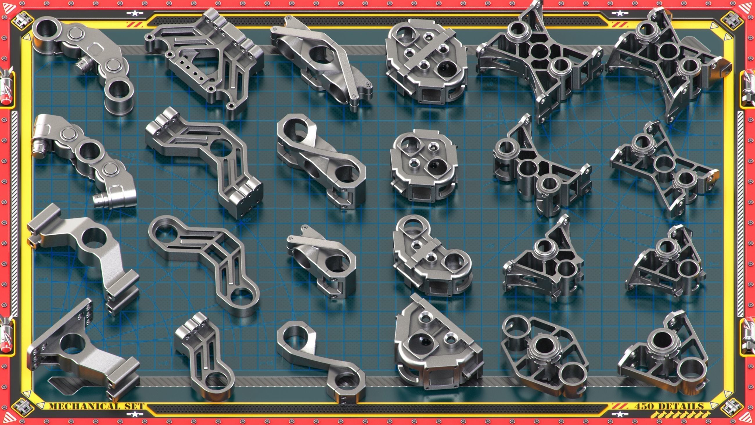 Sci-Fi Hard Surface Mechanical KITBASH 450 DETAILS 3D model_10