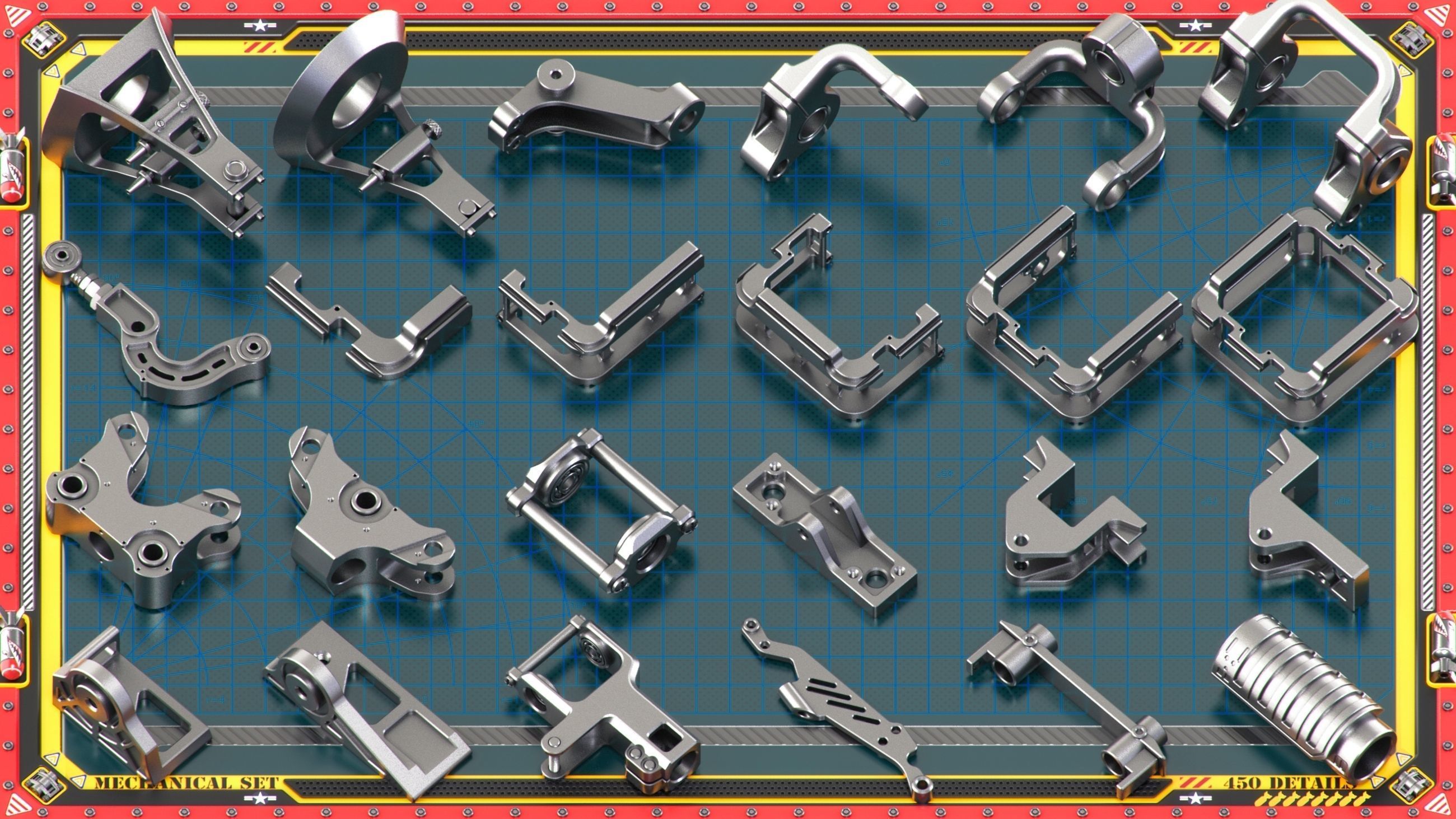 Sci-Fi Hard Surface Mechanical KITBASH 450 DETAILS 3D model_20