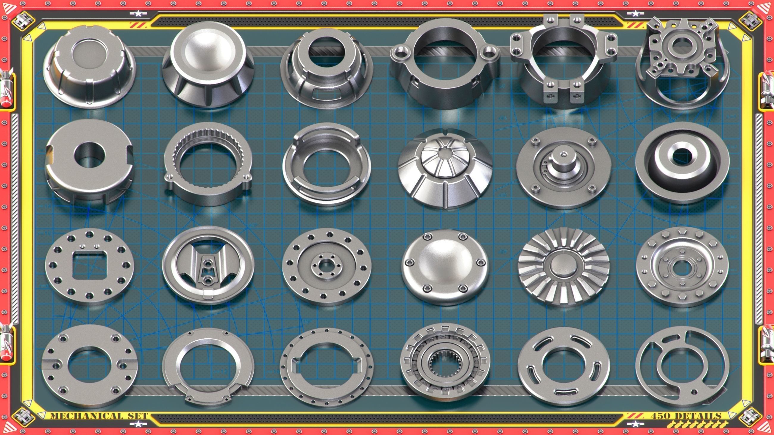 Sci-Fi Hard Surface Mechanical KITBASH 450 DETAILS 3D model_21