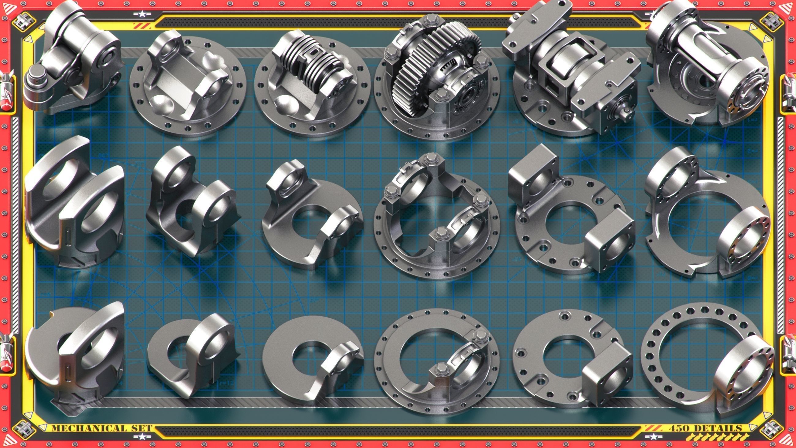 Sci-Fi Hard Surface Mechanical KITBASH 450 DETAILS 3D model_8