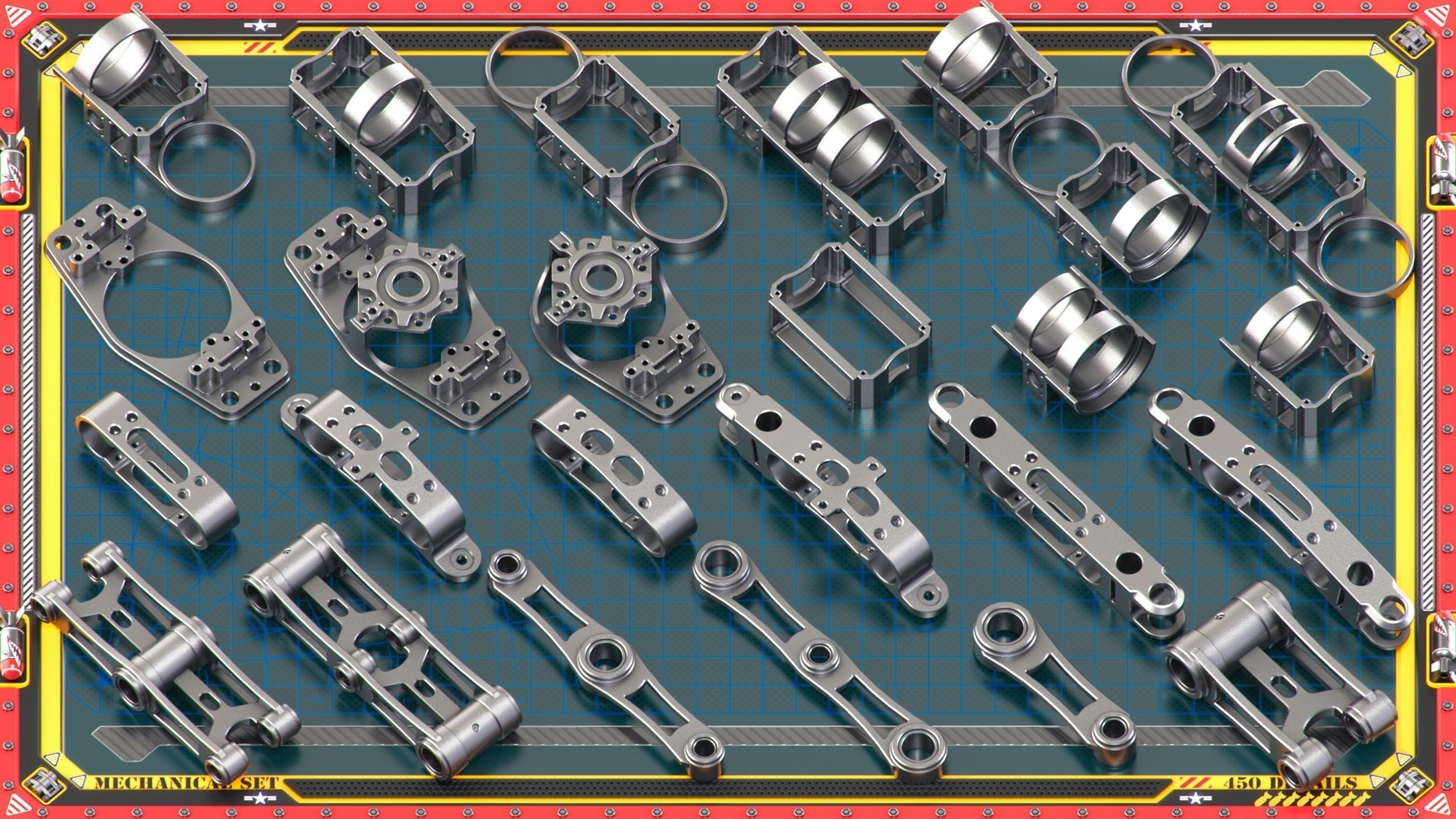 Sci-Fi Hard Surface Mechanical KITBASH 450 DETAILS 3D model_6