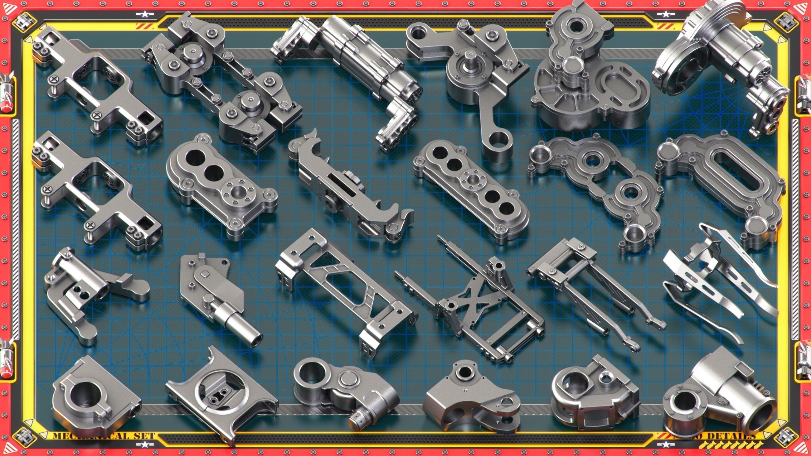 Sci-Fi Hard Surface Mechanical KITBASH 450 DETAILS 3D model_9