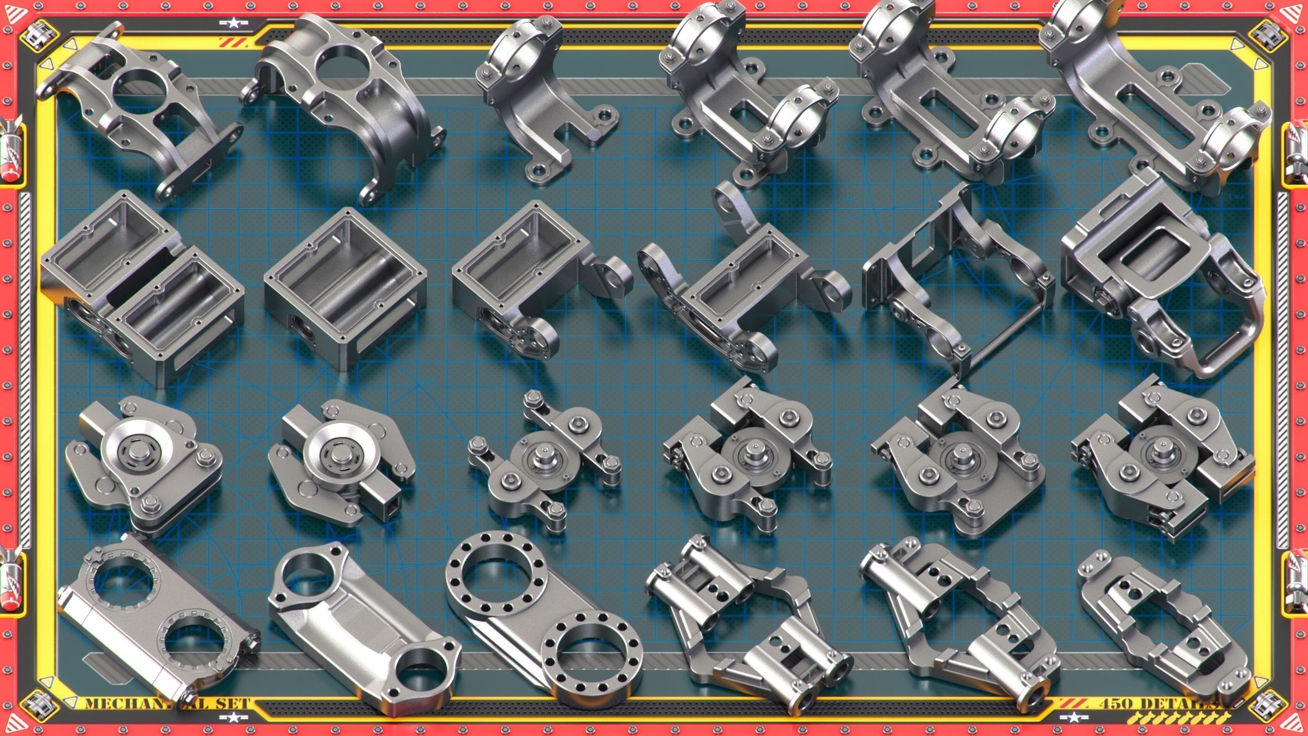 Sci-Fi Hard Surface Mechanical KITBASH 450 DETAILS 3D model_19