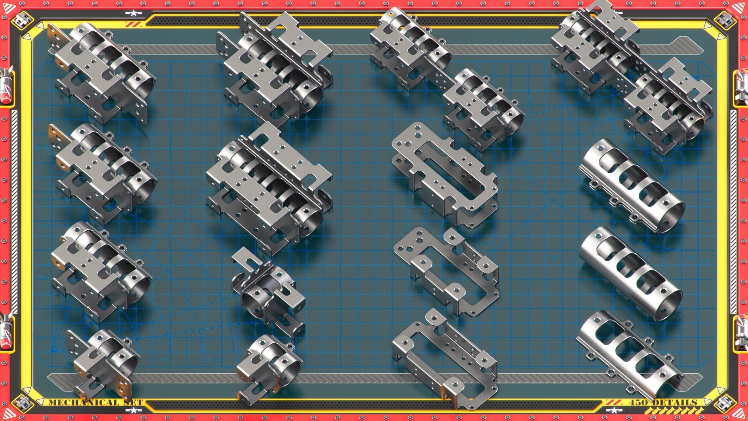 Sci-Fi Hard Surface Mechanical KITBASH 450 DETAILS 3D model_16