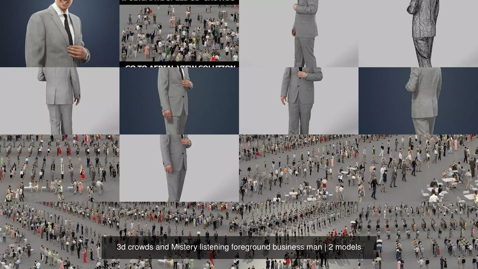3d crowds and Mistery listening foreground business man 3D Model Collection_1