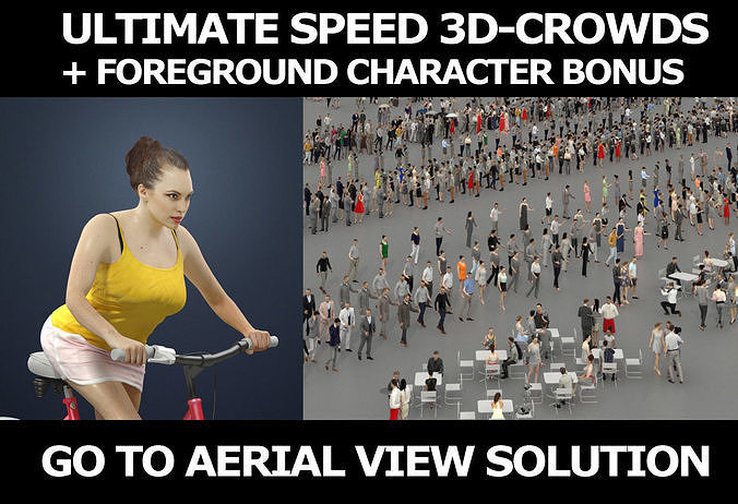 3d people crowds and Dream foreground cyclist bike woman 3D Model Collection
